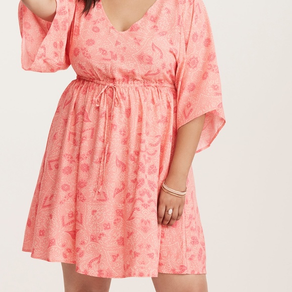 NWOTs Torrid Coral Floral Print Challis Lattice bk - Picture 4 of 7